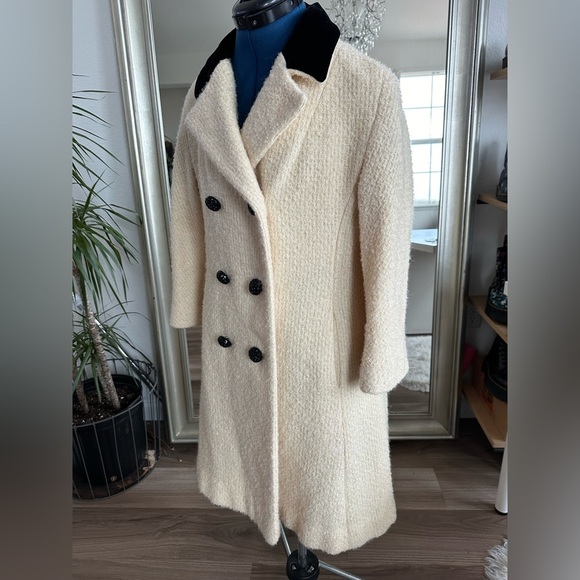 vintage 50s 60s lilli ann's junior petite Cream Double Breasted coat - Picture 7 of 14